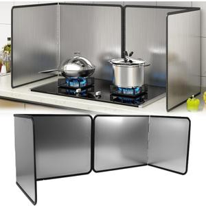 4 Sided Splatter Guard,Foldable Stainless Steel Oil Splatter Screens, Oil Splash Insulation, Oil Splatter Guard Stove Heat Insulation Board, (L: 15" x W: 11.5" x H: 12" x 2Pcs)