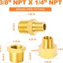 GASHER 15PCS Brass Pipe Fitting, Hex Bushing, Reducer Adapter, Reducing Hex Nipple 3/8 Inch NPT x 1/4 Inch NPT