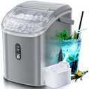 Nugget Countertop Ice Maker with Soft Chewable Pellet Ice, Pebble Portable Ice Machine, 34lbs Per Day, Self-Cleaning, Sonic Ice, One-Click Operation, for Kitchen,Office Stainless Steel Black