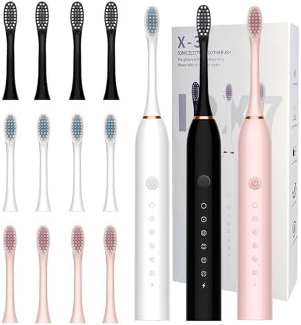 MSETGRD 3 Pack Electric Toothbrush with 6 Modes, Rechargeable Toothbrushes with 12 Brush Head, Fast Charge 2 Min and 30s Timer Toothbrush