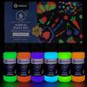 Artecho Glow in the Dark Paint 6 Colors, 60 ml / 2 oz Acrylic Paint for Decoration, Art Painting, Outdoor and Indoor Art Craft, Supplies for Canvas, Rock, Wood, Waterproof Rich Pigments