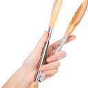 Salt & York Wooden Tongs Kitchen Long handle with non-Slip Grip for Cooking, Salad, Serving Food, Grilling - 11 Inch - Set of 1 (Olive)