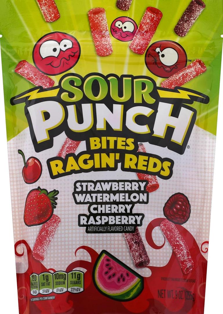 2 x Sour Punch Ragin' Reds Sour Candy Bites, 9oz Bag (EXP 03/03/26)