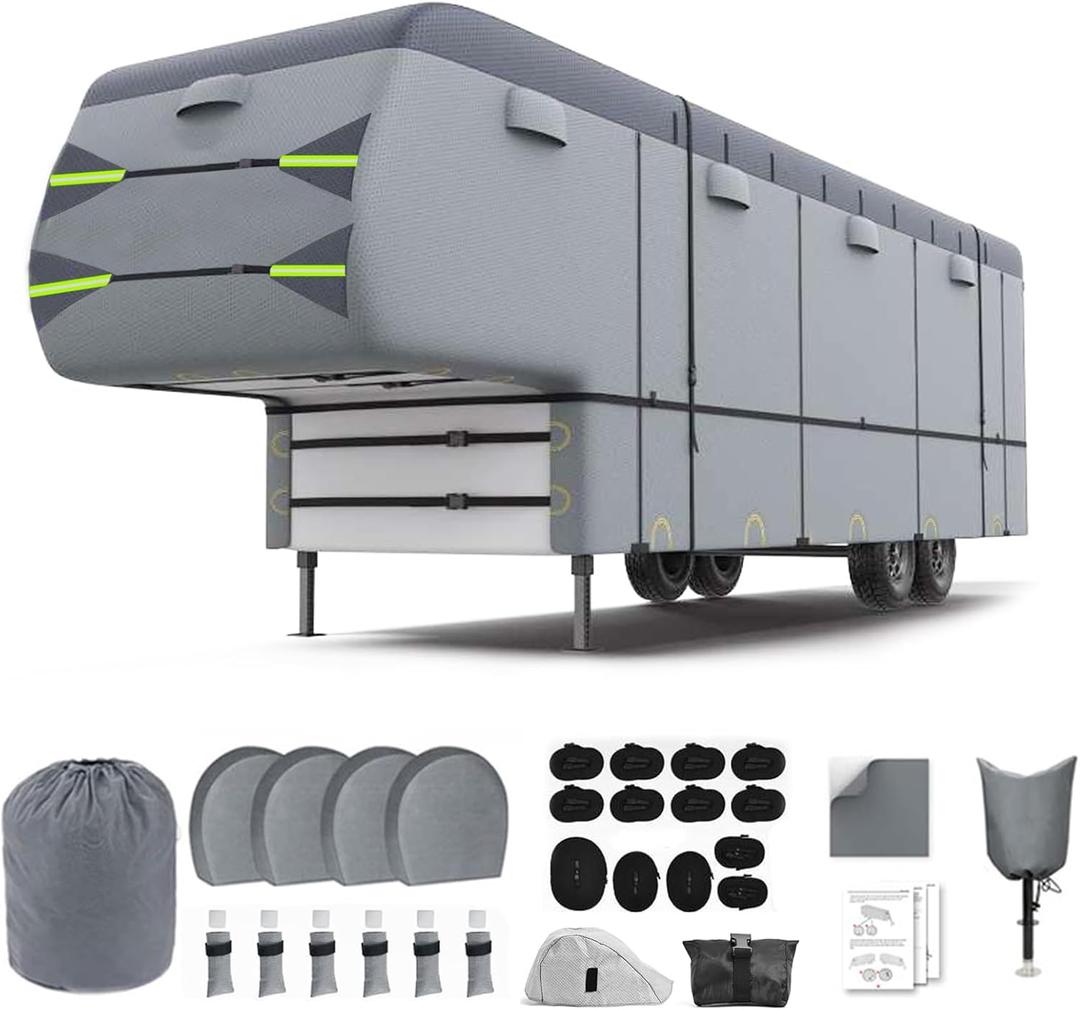 5th Wheel RV Cover 7 Layers Fifth Wheel Camper Cover Windproof Waterproof Rip-Stop UV Protection (Fit 33-35FT)