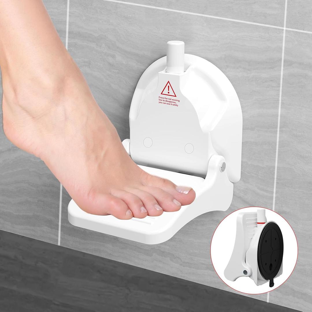 2 x Shower Foot Rest for Shaving Legs with Reusable Suction Cup, Anti-Slip Shower Pedal, Fordable Shower Step with Powerful Suction Cup for Pregnant Woman & Back Pain Sufferers, 319 Pounds