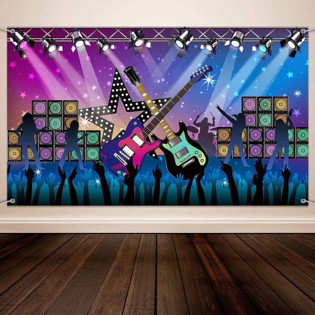 Blulu Karaoke Party Decorations Rock and Roll Backdrop Banner Tapestry Band Rock Star Banner for Music Party Photography Studio Props Festival Decor 72.8 x 43.3 Inch