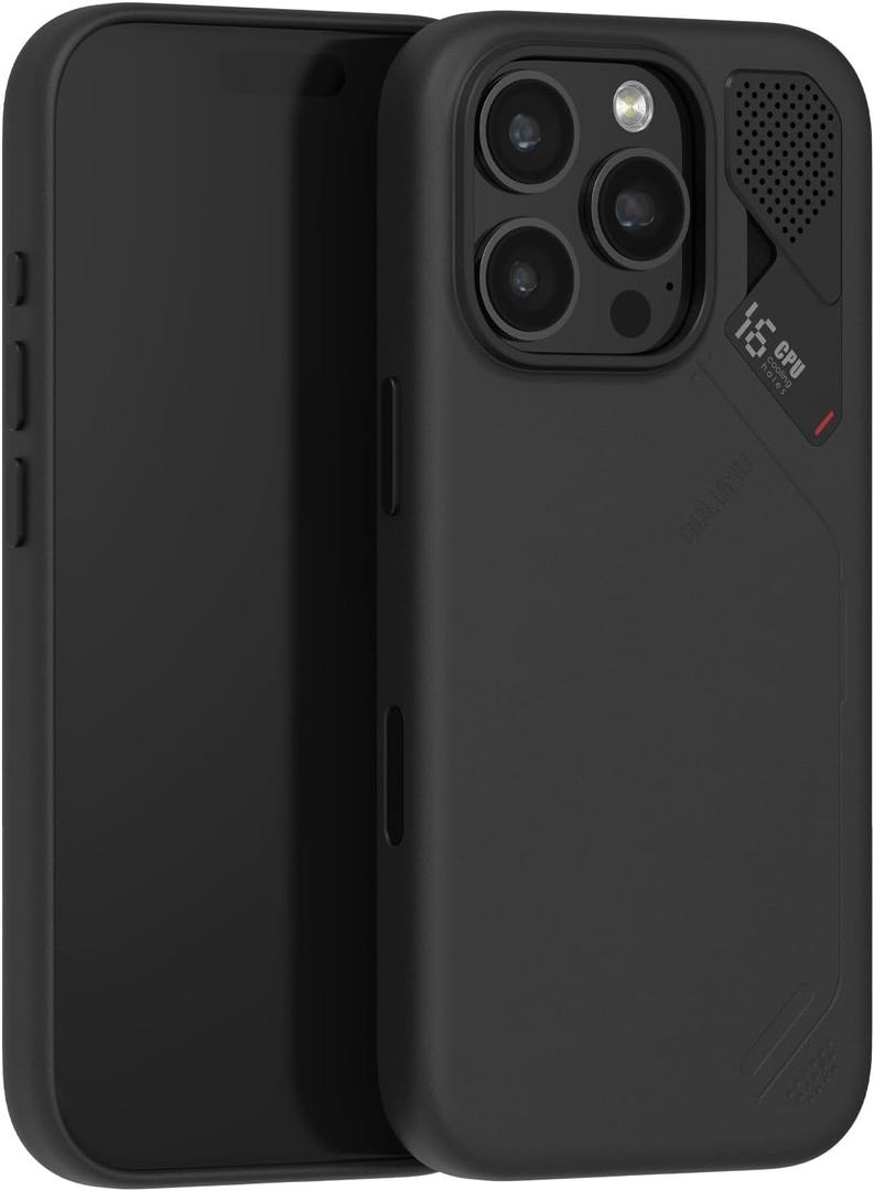 Aulumu A16 Vegan Leather Cooling for iPhone 16 Pro Case | Updated Camera Control | with Cooling Fins | Luxury Comfort | Compatible with MagSafe | Complete Wrap-Around - Touch Black