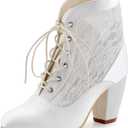 ELEGANTPARK Boots for Women Closed Toe Wedding Shoes for Bride Chunky Heel Lace Up Satin Lace Wedding Bridal Boots (7)
