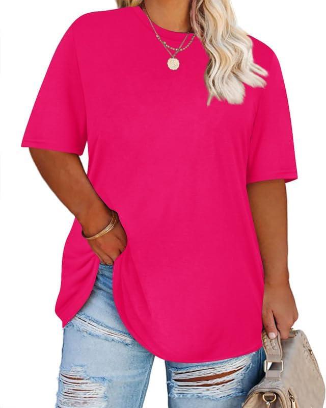 TIYOMI Women Plus Size Tops Basic Summer Shirts Short Sleeve Crewneck Tunics Casual T-Shirt Loose Fits XL-5XL (XXL)