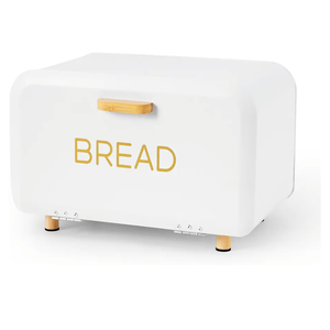 White Bread Box for Kitchen Countertop - Large Capacity Bread Storage Container Farmhouse Bread Box - Stylish Metal Bread Keeper