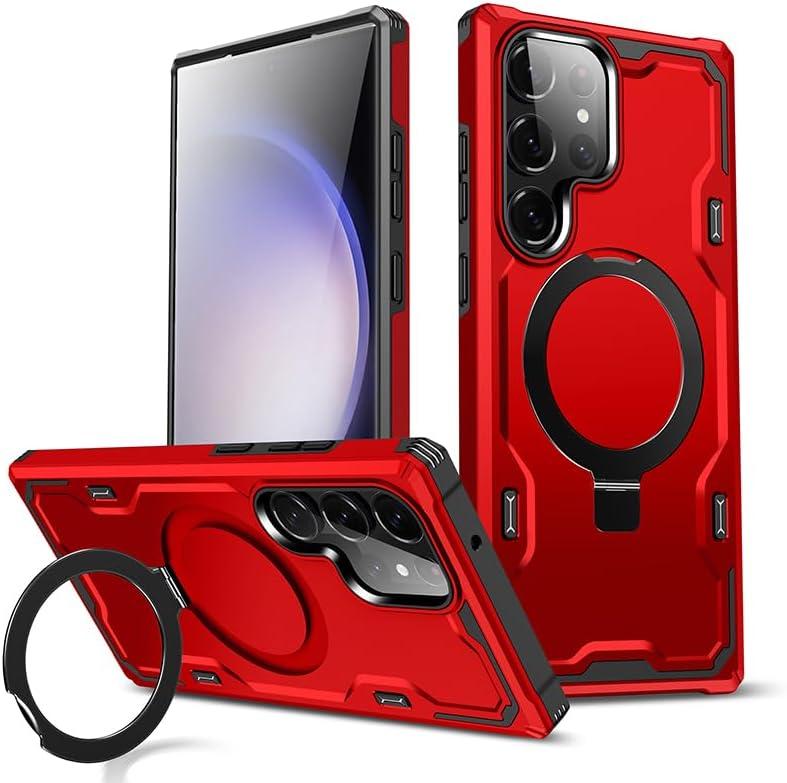 for Samsung Galaxy S23 Ultra Case, [Compatible with Magsafe] [Invisible Built in Stand & Ring Holder] MIL-Grade, Dual Layer Shockproof Full Protective Case for Galaxy S23 Ultra-Red