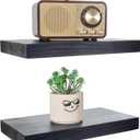 BGMG Wood Floating Shelves 12 inch,Black Floating Shelves,Solid Wood Wall Shelves for Bathroom Living Room Bedroom Kitchen Farmhouse Set of 2-12x 6.7 x1.25 inch