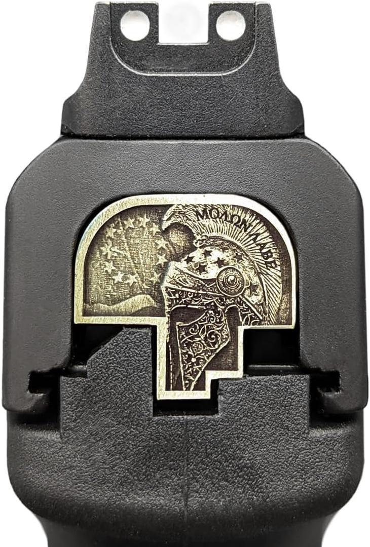 Milspin Slide Back Plate Compatible with Smith and Wesson M&P M2.0 Full Size and Compact and M&P Standard Full Size and Compact | Deep Engraved | Veteran Made in USA (Brass 3D Spartan Helmet)
