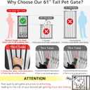 Lumizone Extra Tall Cat Gate 61.02" High Pressure Mounted Extra Wide 30.12"-34.05" (17Sizes) 1.37" Gap No Drilling Auto-Close Tall Pet Gate for Dogs (Black, 30.12"-34.05" W)