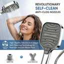 High Pressure Shower Head with Handheld, 8 Functions, Anti-clog Nozzles, Built-in Power Wash, Heat-Resistant Premium ABS Material, Leakproof 5.9ft Hose & Thickened Bracket