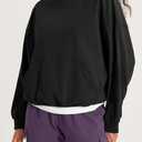 ODODOS Purevibe Cotton Oversized Sweatshirts, Women's Crew Neck Long Sleeve Pullover Tops with Kangaroo Pocket, Black, Small (Black, S)