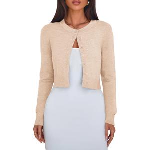 Halife Cropped Cardigan for Women Button Up Long Sleeve Sweater Cardigans Dressy Casual Bolero Shrug for Dresses,S (Camel)