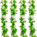 8Pcs 60Ft White Rose Garland, Fake Flower Vines, Artificial Vine Flowers, Rose Hanging Garland for Party Wedding, Garden, Room Table, Christmas, Backdrop Wall Arch Decor