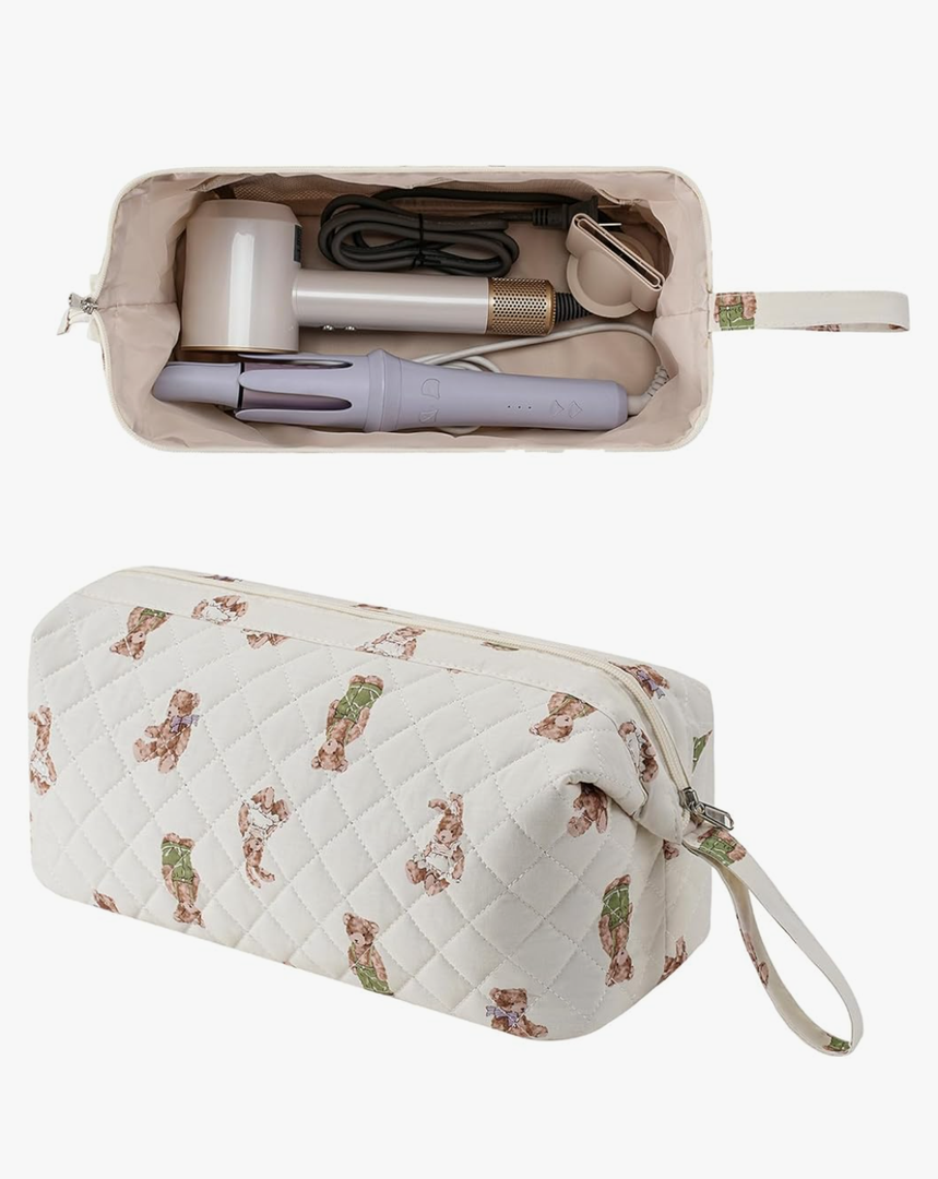 Large Quilted Hair Tools Travel Bag with Bear Pattern,Hair Styling Accessories Storage Case for Shark FlexStyle, Dyson Airwrap Hair Dryer, Curling Iron, Revlon Hair Tools(06Bear)