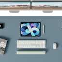 YSAGi Double-Sided Desk Pad, Leather Desk Mat, Eco Cork Desk Pad Protector, Large Mouse Pad for Desk, Waterproof Desk Blotter Pad, Desk Writing Pad for Office Work/Home (Cork+Blue Grey, 47.2" x 23.6")