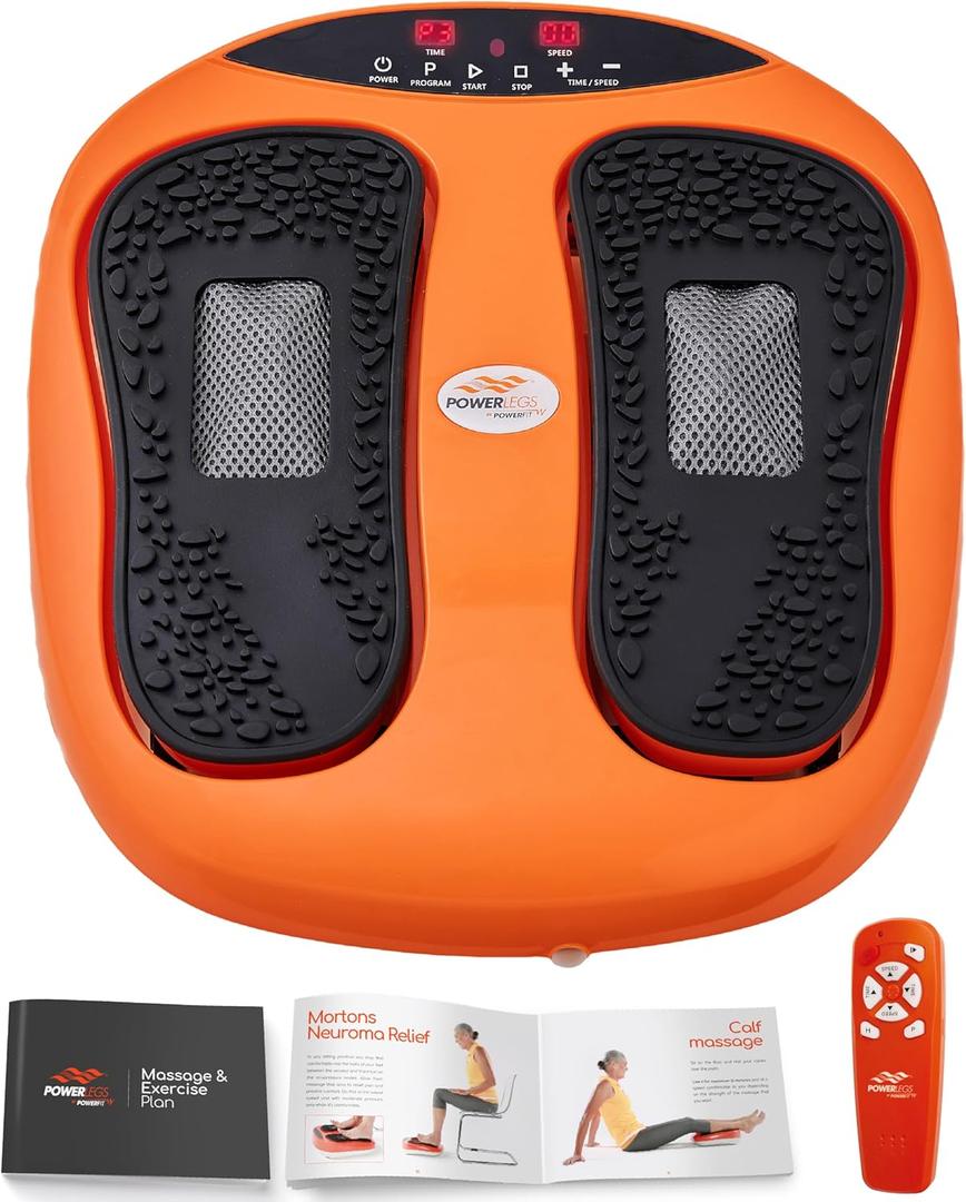 Power Legs Electric Foot Massager Machine with Remote Control, Adjustable Speed, Vibration - Calf Massager - Feet Massager for Neuropathy Pain Relief, Plantar Fasciitis, Leg Blood Circulation (Orange) (Black With Heat and Vibration)