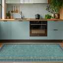 Hazo Haus Boho 2x6 Non Slip Kitchen Rug Runner - Teal Washable Rug for Bathroom, Laundry Room, Hallway, Non Slip with Rubber Backing, Floral Aqua Blue Unique Runner Décor