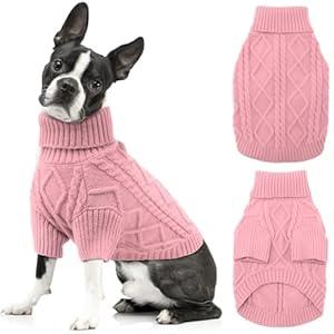 EMUST Dog Clothes for Small Dogs, Dog Fall Winter Sweater with Long Sleeves, Solid Warm Pet Sweater Turtleneck XL Dog Sweater,Pink XL