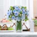 ASTRYAS 8Pcs Artificial Peonies Blue Silk Peonies Faux Flower Bouquet Fake Blue Peonies Artificial Flowers Table Centerpieces for Bridal Wedding Home Party Office Decoration Bulk (8pcs White Peony Mixed)