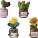 2 x Okra 4PCS Handmade Crochet Plants Set - Cactus & Sunflower, Emotional Support Crochet Doll | Small Gifts for Girlfriend, Women, Boyfriend, Husband & Friends, Positive Crochet Gifts for Her & Him