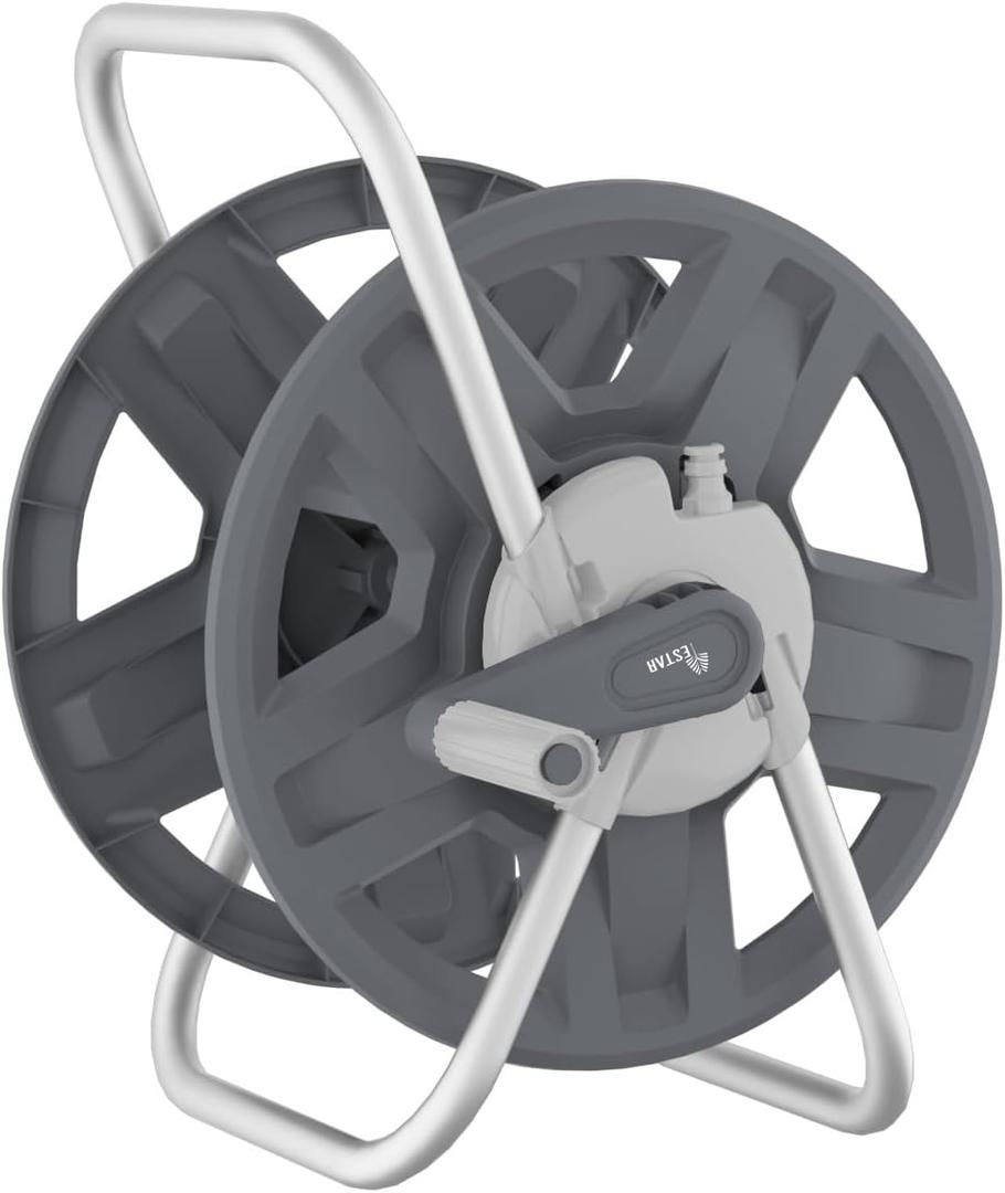 Water Hose Reel Cart, Holds 65-100 Ft of 5/8 Inch Hose, Grey Wall Mounted Garden Hose Cart, Portable Hose Reel for Convenient Storage and Watering