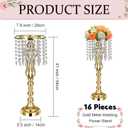 Didaey 16 Pcs Wedding Centerpieces for Tables, Gold Silver Vase Centerpiece with Chandelier Crystal Metal Flower Stand, Tall Flower Vases for Wedding Party Home Decoration(Gold,21.3)