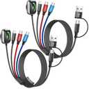 Travel Essentials Dual Type-C Port 4 in 2 Multi Charging Cable for iWatch Charger/iPhone17/IP, Cruise Essentials 2026, USBA/USBC Cable for iWatch Ultra/SE/11-2, iPhone17-8, GalaxyS26, Car- 2Pcs 5FT