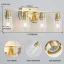 4-Lights Gold Bathroom Light Fixture, Brushed Brass Vanity Light with Clear Glass Shade, Modern Bath Wall Lights for Living Room, Hallway, Bedroom, AM-70050-4-BR