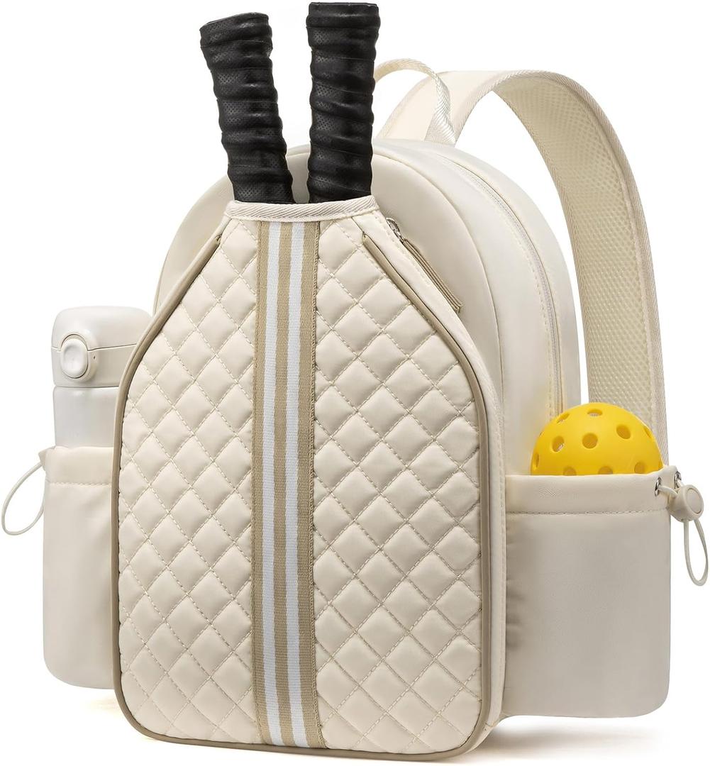 Sucipi Pickleball Bags for Women Lightweight Crossbody Pickleball Sling Bag Stylish Quilted Pickleball Paddle Bag (Medium, Pearl Beige)