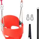 KINSPORY Toddler Swing, 59" Coated Heavy-Duty Iron Chains Baby Swing Outdoor, High Back Full Bucket Infant Swing Seat with Tree Straps for Swing Sets Backyard Outdoor Indoor (Red)