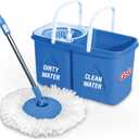 180-degree Spinning Floor Cleaning Mop Set with Twin Bucket, Wringer & 2 Microfiber Refills for Home, Twist Mop with separate Dirty and Clean water (White and Blue)