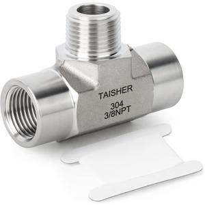 TAISHER 1PCS Forging of 304 Stainless Steel Tee Pipe Fittings, 3/8" NPT Female x 3/8" NPT Male x 3/8" NPT Female Pipe Fittings, Male Branch Tee