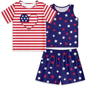 Funnycokid Girls Pajamas 3 Pieces Tie Dye Shirts&Tank Shorts Pjs Cute Summer Loungewear Nightwear Set Size 11-12