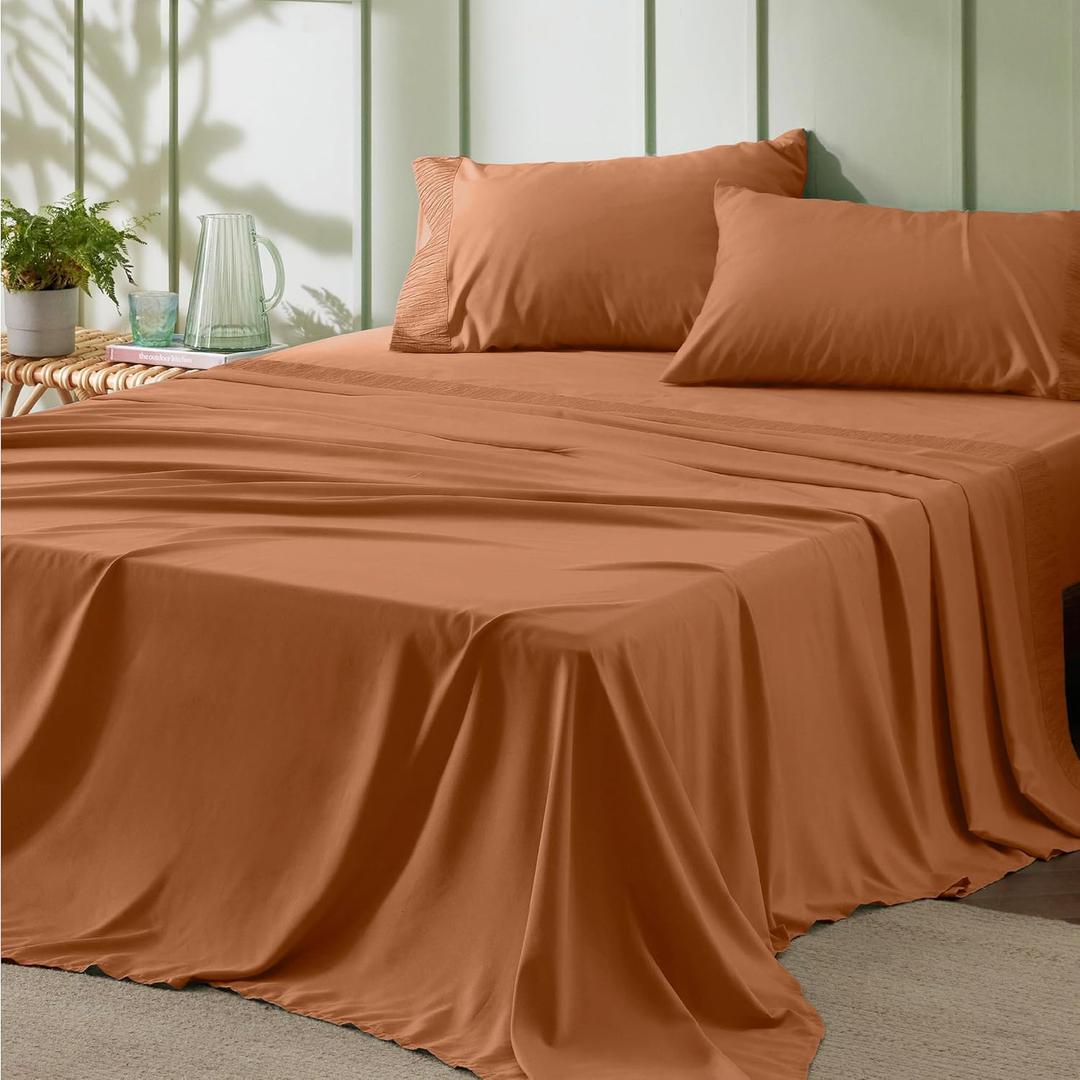 Bedsure Queen Sheet Set - 4 Pieces Soft Queen Size Sheets - Breathable & Cooling - Hotel Luxury - Easy Care Polyester Microfiber Bedding for Women, Men, Terracotta