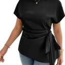 Floerns Women's Plus Size Asymmetrical Pleated Short Sleeve Belted Blouse
Crew Neck, Tops, Plus Size Evening Tops, Ruched, Side Tie Tops, Dressy Tops for Women (Black, XXXL)