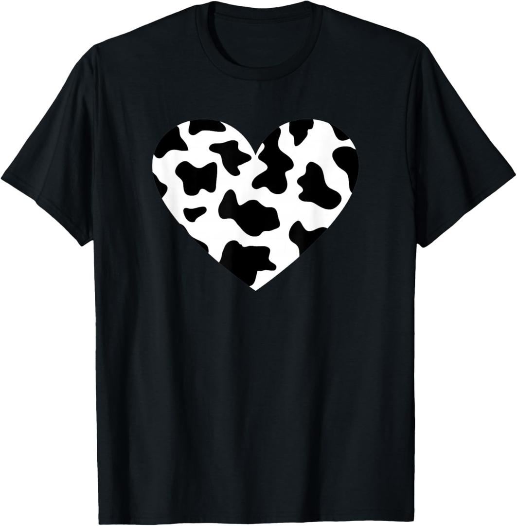 Awesome Cow Print Black & White Print Heart T-Shirt, 2XL, Blac