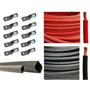 2 Gauge 2 AWG 15 Feet Red + 15 Feet Black Welding Battery Pure Copper Flexible Cable + 10pcs of 3/8" Tinned Copper Cable Lug Terminal Connectors + 3 Feet Black Heat Shrink Tubing