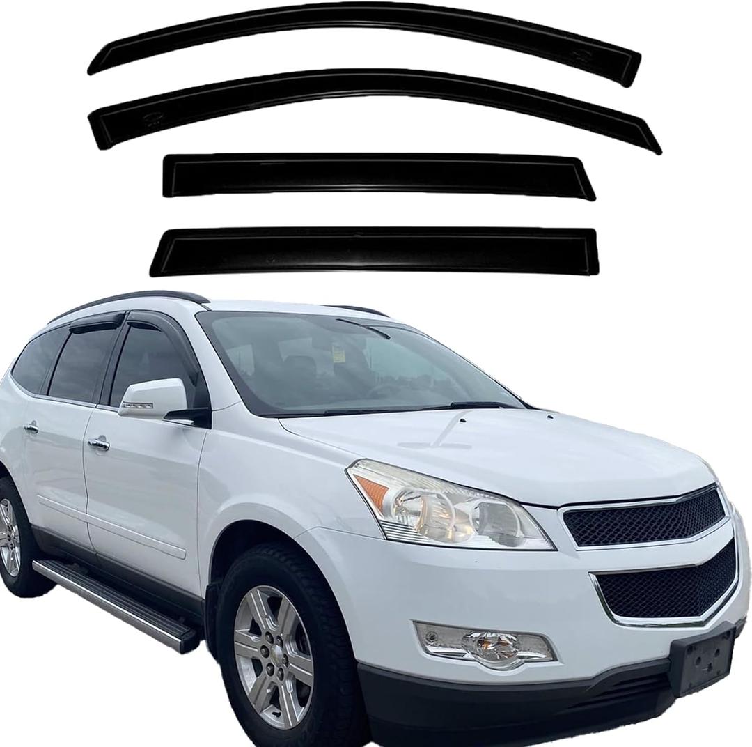 Tape On Rain Guards Window Visors Compatible with Chevy Traverse 2009-2017, Premium Side Vent Rain Deflectors for Car Windows,Weatherproof & Easy Installation,Smoke Tinted