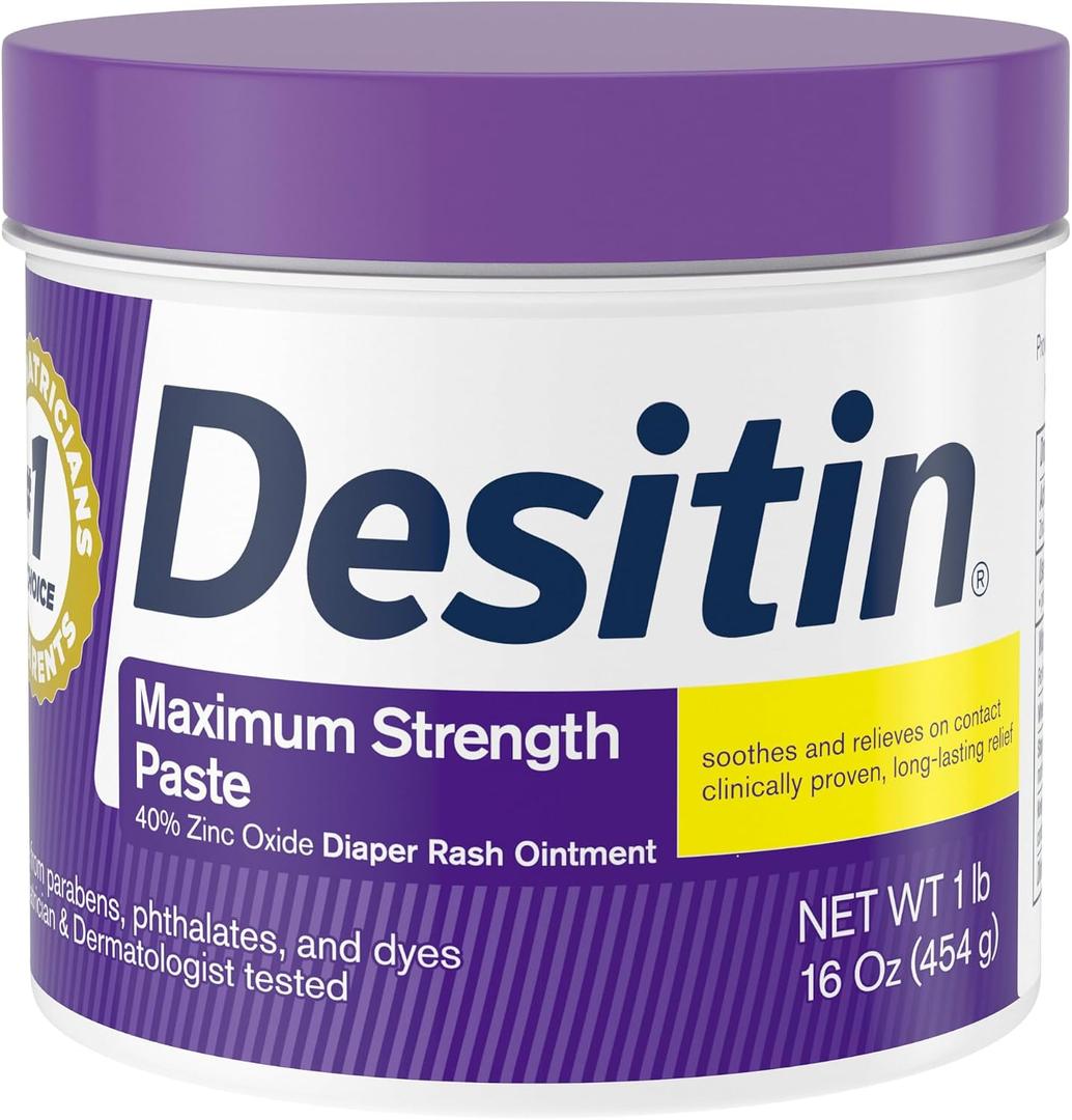 Desitin Maximum Strength Baby Diaper Rash Cream, 40% Zinc Oxide for Treatment, Relief & Prevention, Hypoallergenic, Phthalate- & Paraben-Free Paste, Protects Skin For Up To 12 Hours, 16 oz (EXP 2027/12)