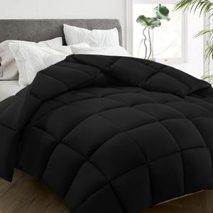 HYLEORY All Season Full Size Bed Comforter - Cooling Down Alternative Quilted Duvet Insert with Corner Tabs - Winter Warm - Machine Washable - Black, Full82*86