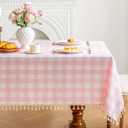 Checkered Tablecloth Rectangle Cotton Linen Gingham Table Cloth with Tassel Washable Wrinkle Free Heavy Duty Buffalo Plaid Table Cover for Dining/Party/Picnic (Pink, 55" x 102" (Rectangular))