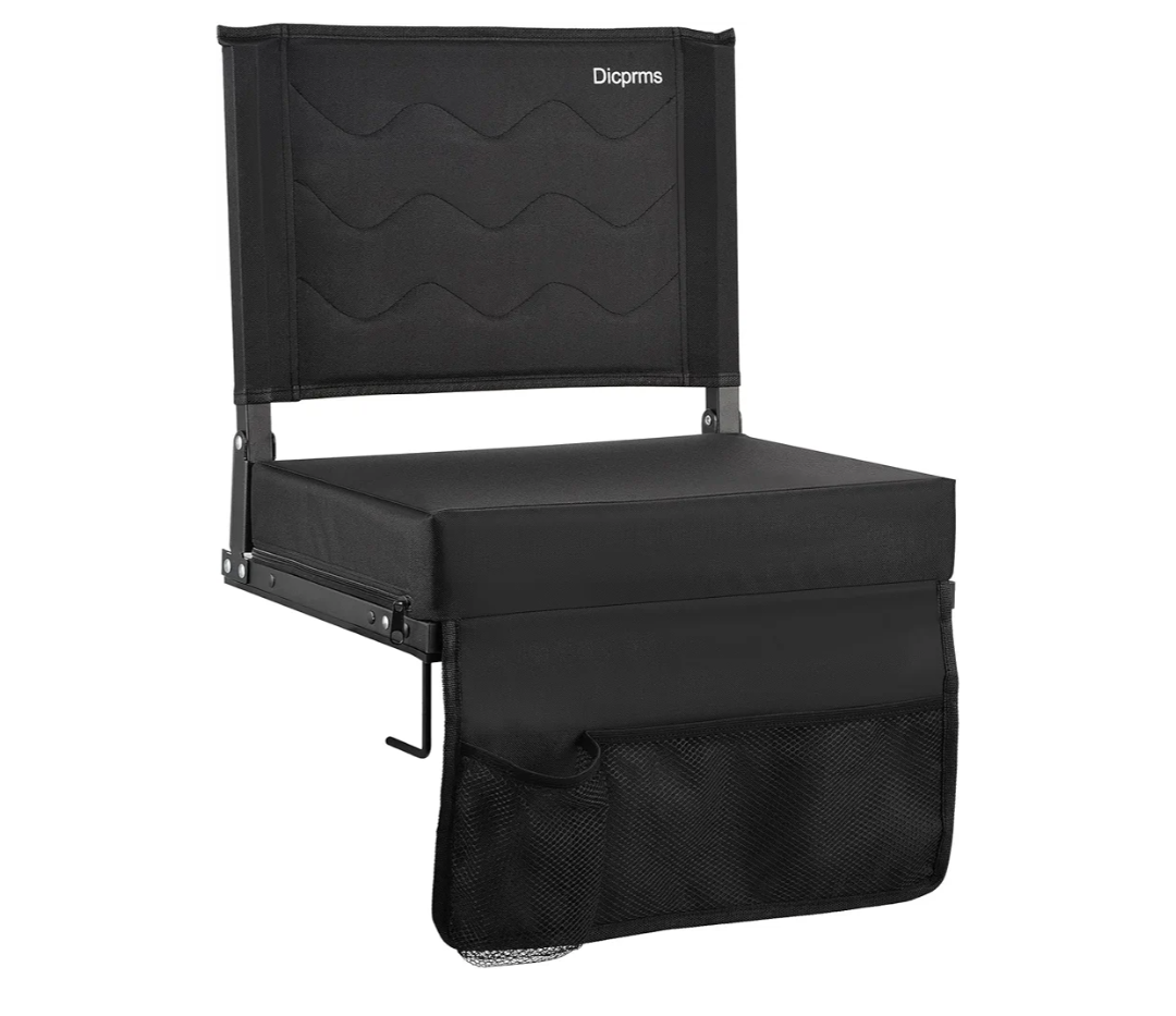 Stadium Seats for Bleachers with Back Support, Bleacher Chairs with Back and Cushion Bleacher Seats Portable Stadium Seats Thick Padded Folding Chair Comfort for Sports Events Black