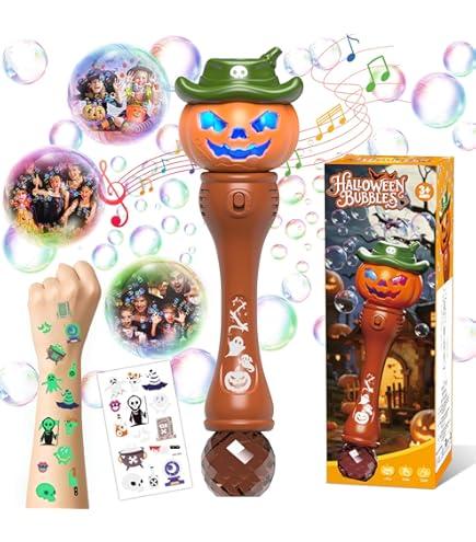 Halloween Bubble Wand for Kids, Handheld LED Light & Music Bubble Machine, Pumpkin Bubble Maker, Ideal Kids' Party Favors