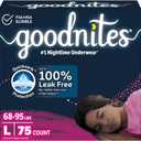 Goodnites Girls' Nighttime Bedwetting Underwear, Size Large (68-95 lbs), 75 Ct (3 Packs of 25)