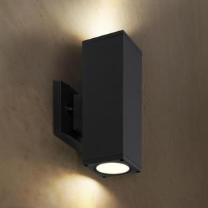 ASD 2 Light Square LED Indoor & Outdoor Wall Light Fixture | 18W 1900LM 3000K-5000K 120V Cylinder Up Down Lights | Dimmable Exterior Wall Sconce | Front Door, Porch, Patio | Black, ETL